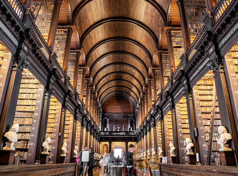 The famous Long Room in Trinity College home to the Book of Kells located Dublin city centre © Adobe Stock
