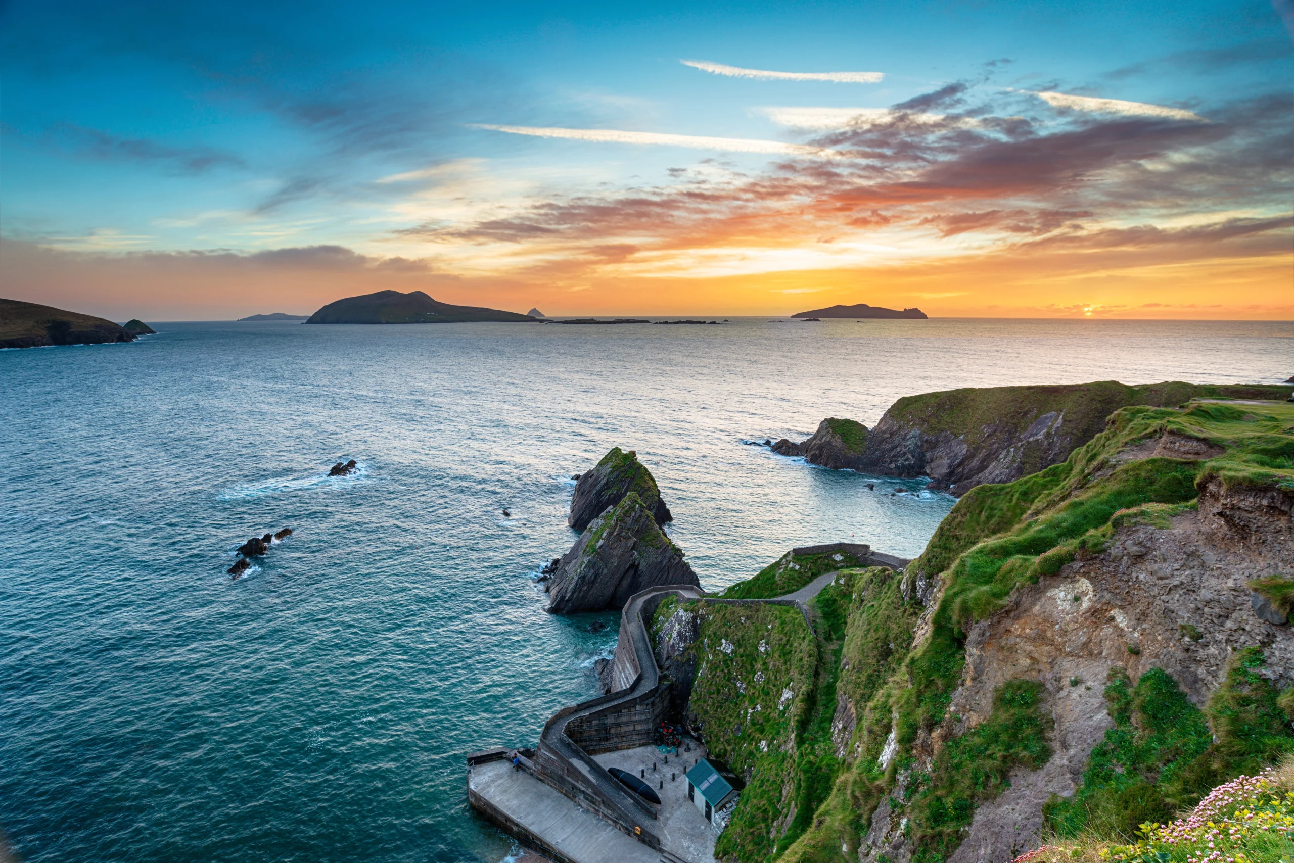 Wild Atlantic Way holiday homes in Ireland, sunset over Dunquin Pier