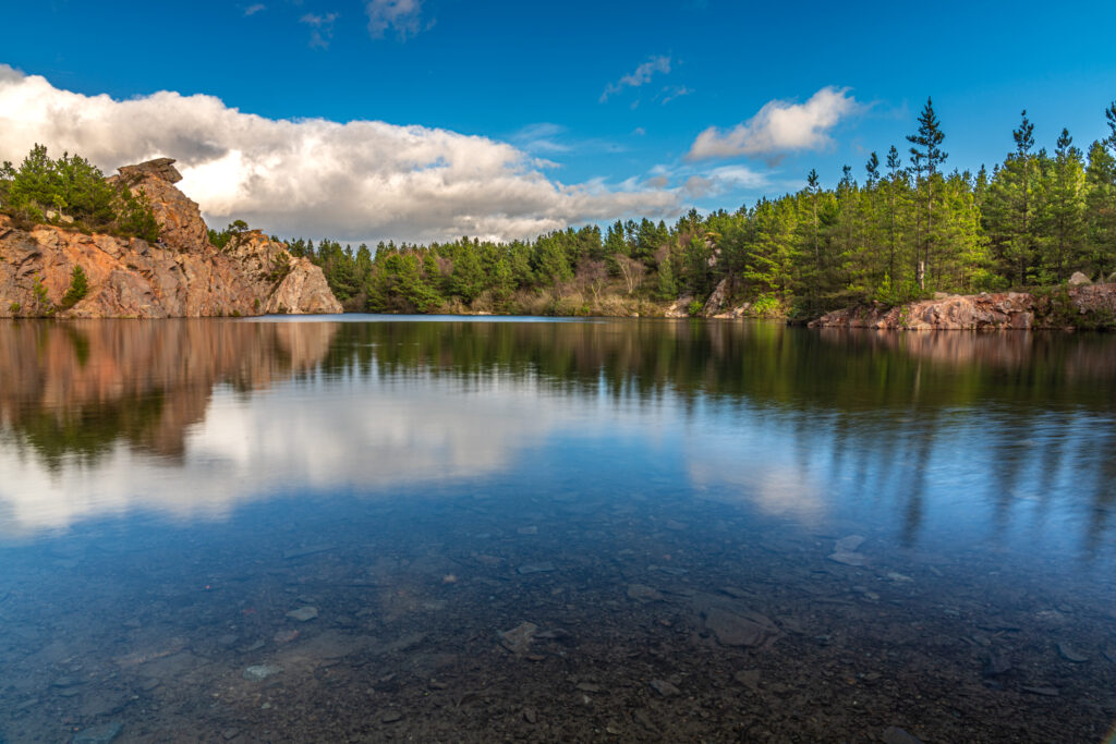 The disused Carrigfoyle quarry in Barntown, County Wexford, is a popular scenic spot amongst locals. The high altitude offers a breathtaking view of the countryside