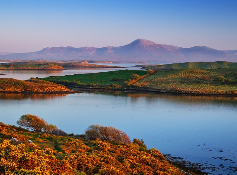 Mulranny Bay foggy at sunset, County Mayo, Ireland