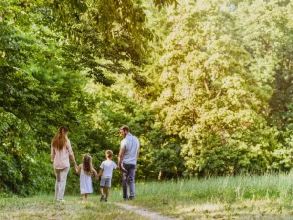 Family walk in the forest, family-friendly holiday homes in County Offaly, Ireland.