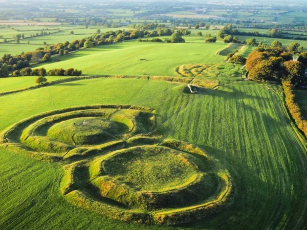 Aerial view of Hill of Tara, Ireland’s Ancient East holiday homes in County Meath, Ireland