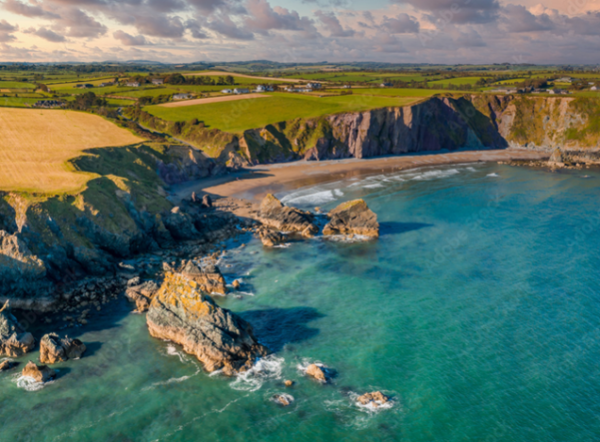 Aerial Coastline Landscape Photo of Ballydowane Beach in County Waterford, Ireland