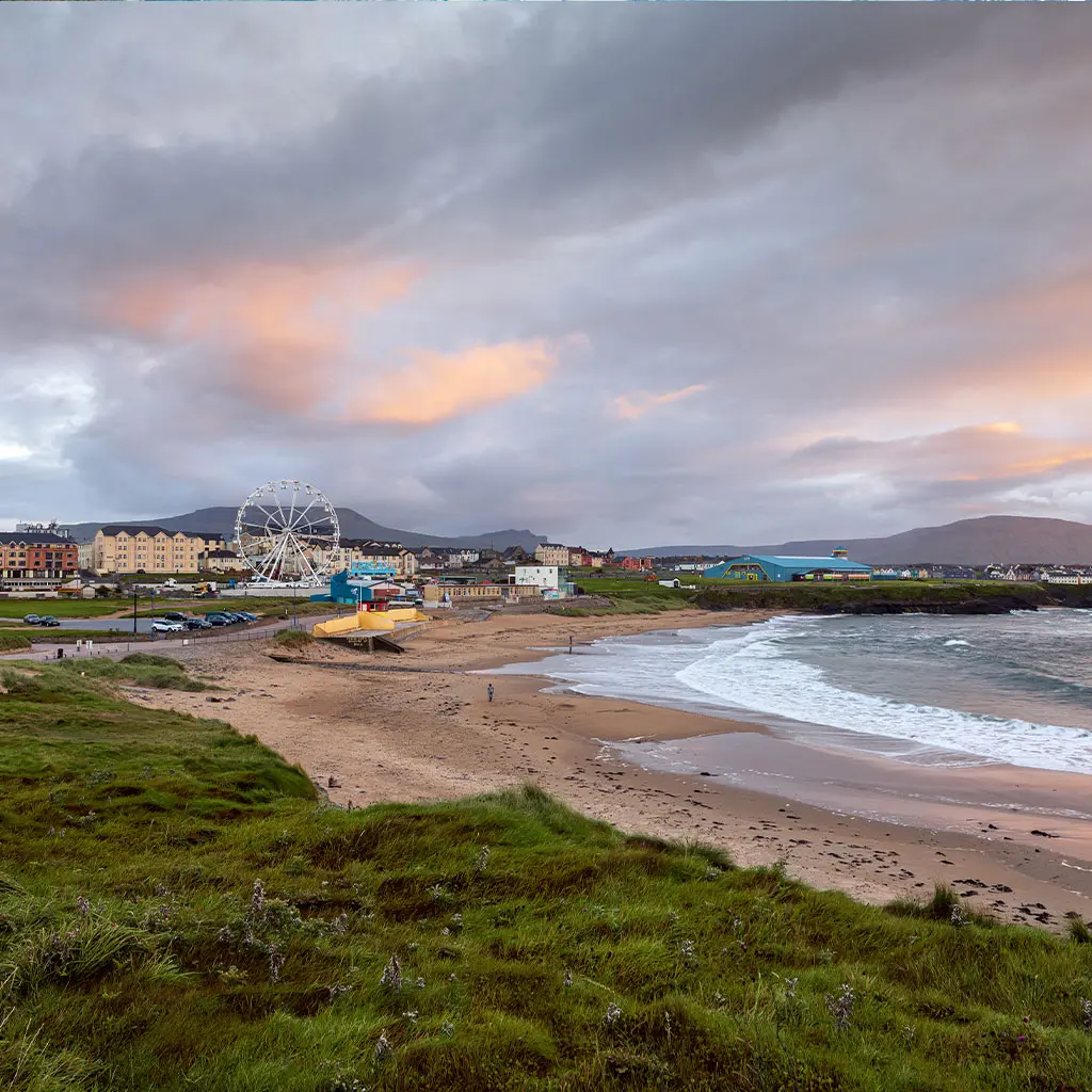 View of Bundoran Beach and town at sunset in Donegal © Gareth Wray Photography