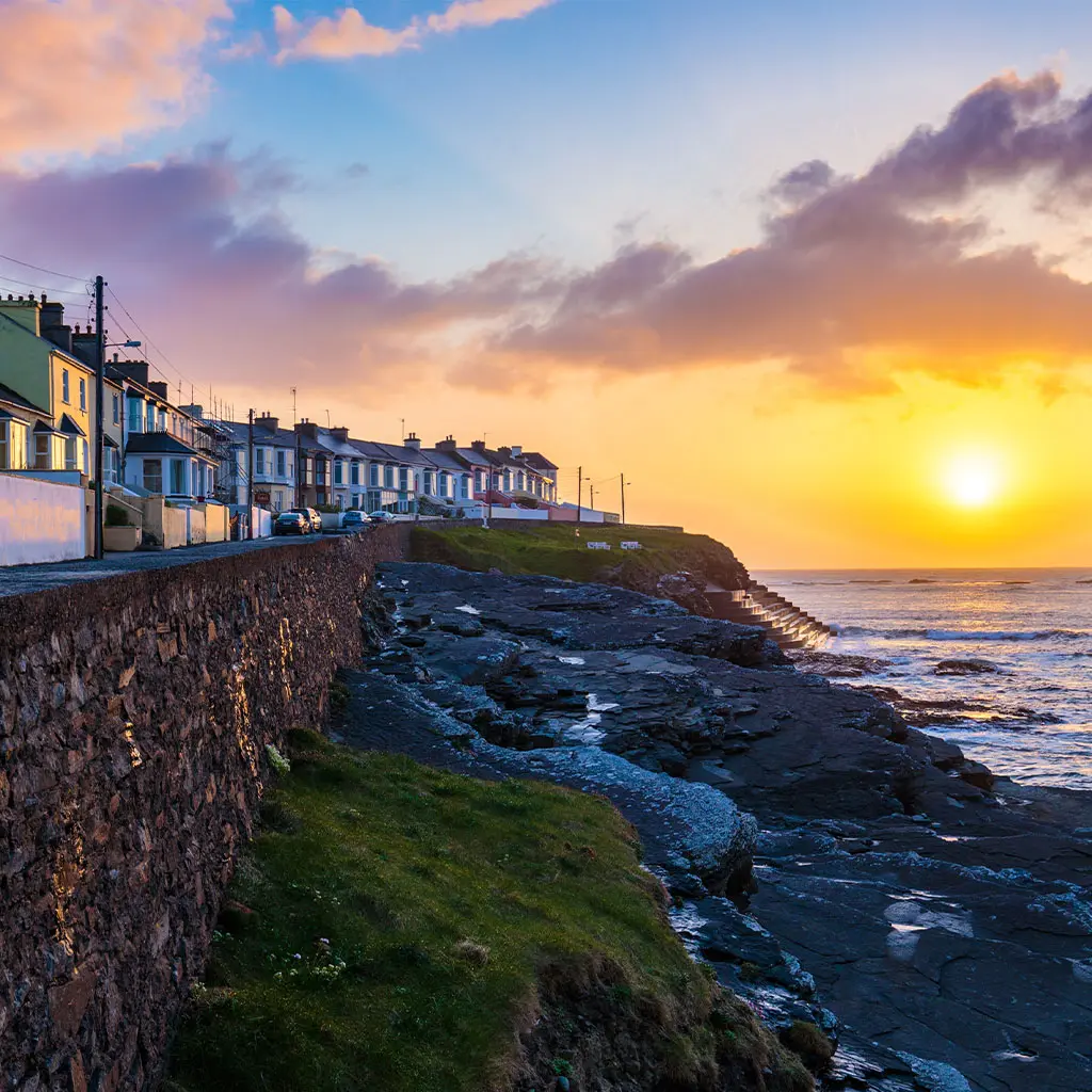 The seaside town of Kilkee at sunset on the west coast of Ireland