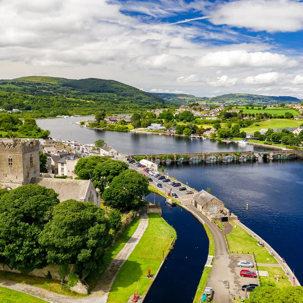 Aerial view of Killaloe and Ballina located along the Shannon River and Lough Derg © Trident Holiday Homes