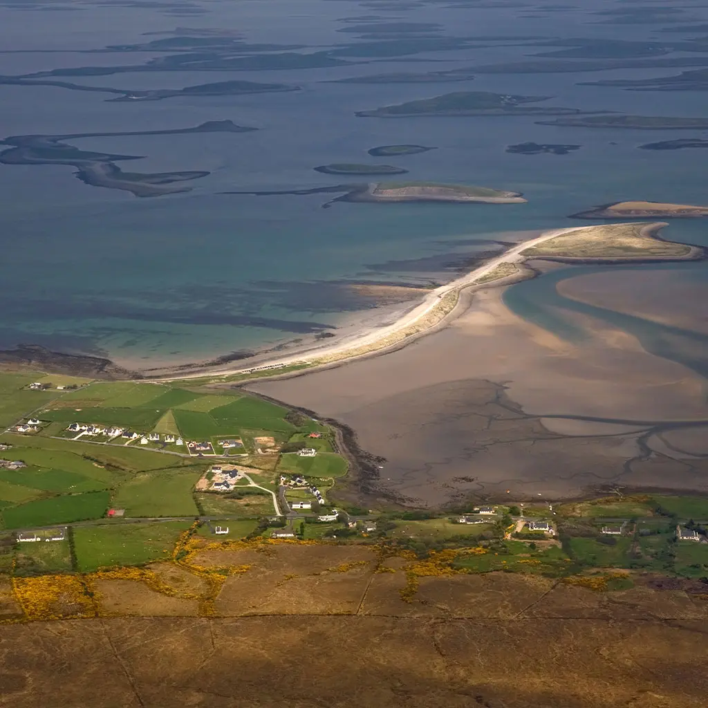 View on clew, Westport and Newport Bays from the Croagh Patrick ascent, County Mayo, Ireland