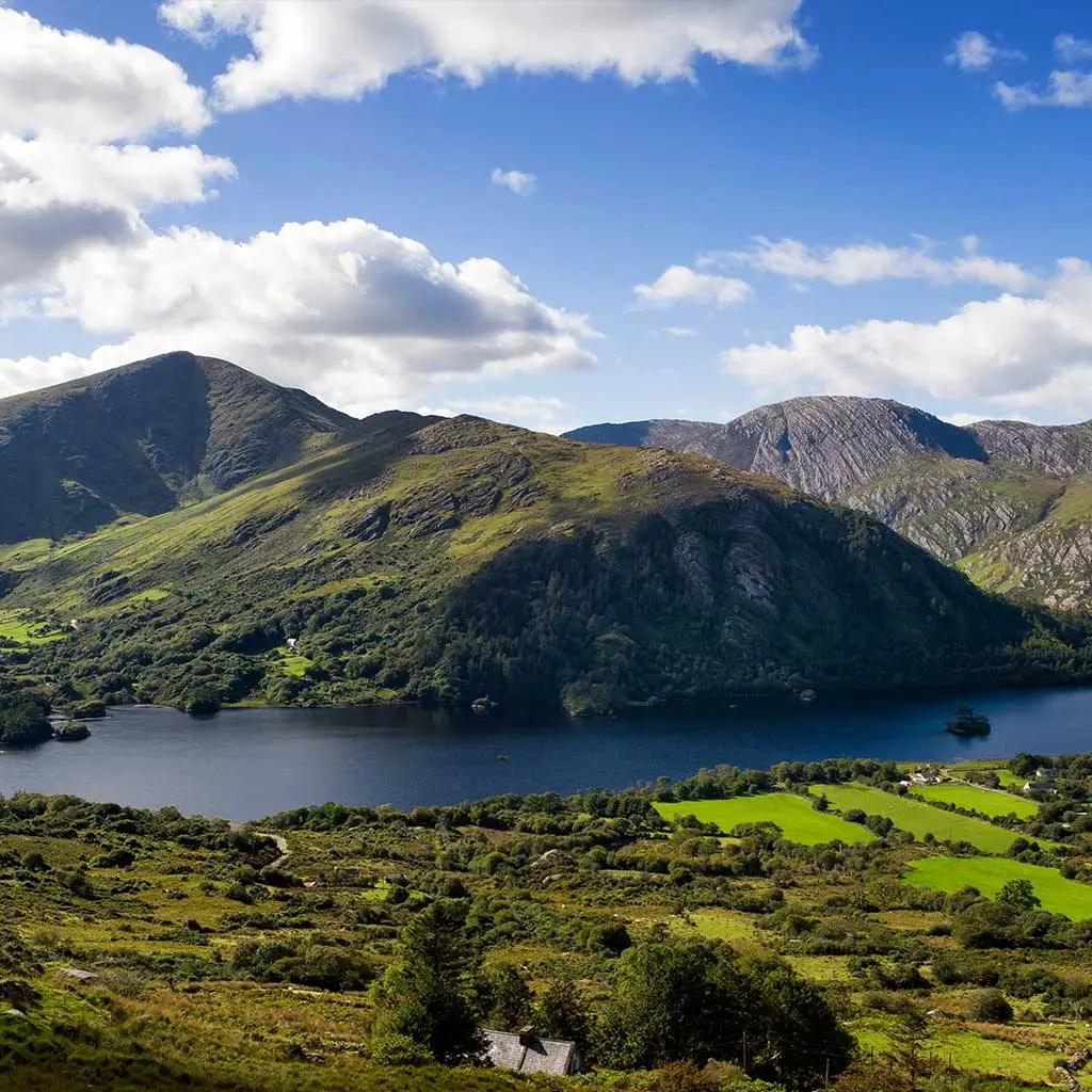 Beautiful view of lake and mountains, Glenbeg Lake, County Cork and County Kerry, Ireland