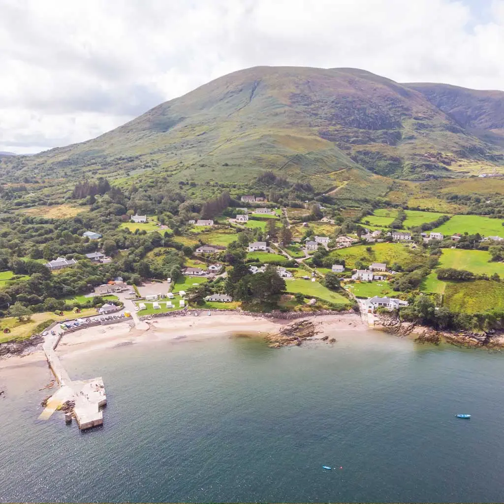 Aerial view of Kells Bay and Kells Beach in Kerry located on the famous Ring of Kerry in Ireland © Adobe Stock